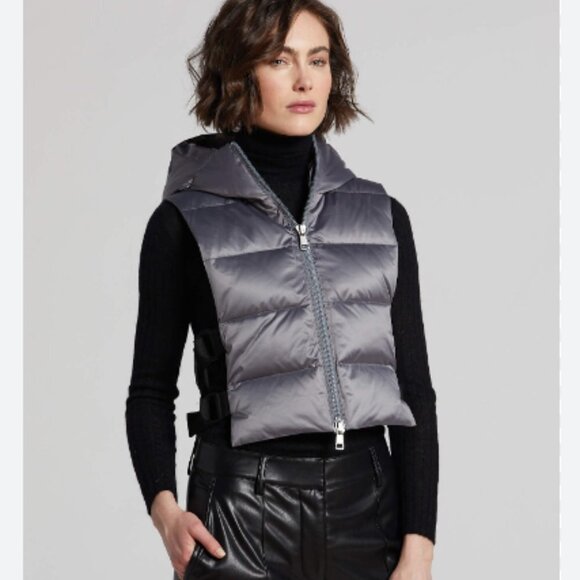 ADROIT ATELIER Lola Quilted Down Side Buckle Gilet Vest Silver Size XS NWT